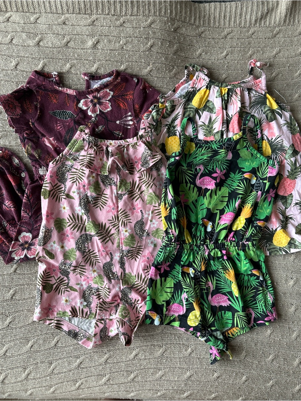 EUC The Children’s Place 4pc Baby Girl Romper Bundle, Tropical, 18-24 Months